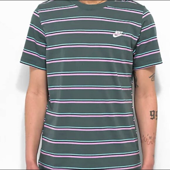 Nike Sportswear Club Spruce Stripe Green Blue Pink T-Shirt Men’s 2XL - Tall - Picture 1 of 11